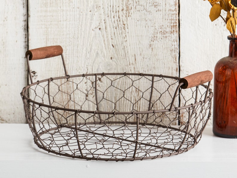 Metal Wire Woven Basket, chicken wire basket, table centerpiece, rustic wire basket, farmhouse chic, kitchen organizer, storage basket image 2
