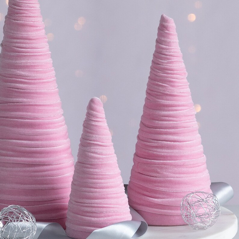 Baby pink velvet cones set of 3, coquette room decor aesthetic room decor for girls, pastel pink home accessories for Mom, Mothers day gift image 4