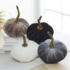 SMALL velvet pumpkins set of 4, black farmhouse Halloween decor, gray pumpkins for fall decorations, cozy gift idea, pumpkin tray decor