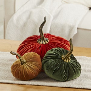 Velvet Pumpkins Set of 3 Different Sizes, Fall Wedding Centerpiece Decor, Orange Luxury Velvet, Farmhouse Table, Thanksgiving Mantle Decor