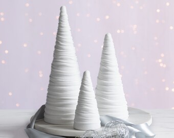 Light Ivory velvet cones set of 3, wedding centerpieces for tables elegant Valentines decorations for home, unique shelf accents, best