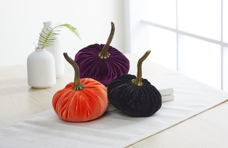 Small Velvet Pumpkin, rustic table decor, barn wedding decor, modern country home decor, modern rustic farmhouse, best selling item Plum image 2