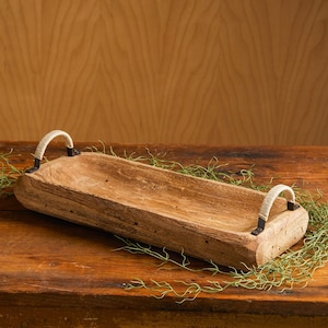 Rustic Wood Coffee Table Tray with Handles, Farmhouse Centerpieces for Dining Table, Decorative Trays for Coffee Bar, Entryway Decor on