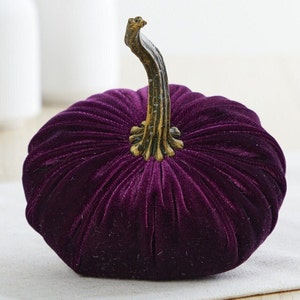 Small Velvet Pumpkin, rustic table decor, barn wedding decor, modern country home decor, modern rustic farmhouse, best selling item Plum image 3