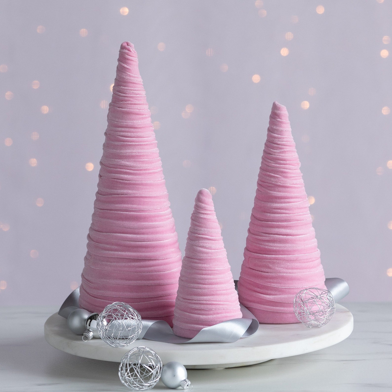 Velvet Trees Set of 3 Pink Handmade Rustic Home Decor Gift Etsy