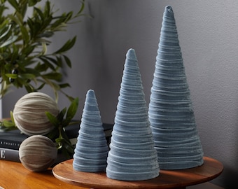 Juego de 3 árboles de terciopelo azul pizarra, para repisa de uso diario, para guardería infantil, decoración de mesa, centro de mesa para bodas, San Valentín moderno, árbol de mesa