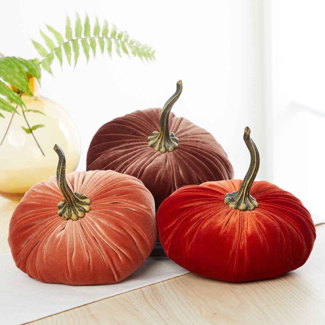 EXTRA LARGE Velvet Pumpkins Set of 3, Modern Rustic Wedding Décor ...