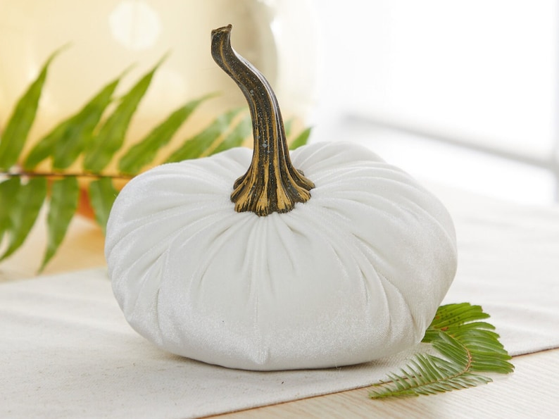 Large Velvet Pumpkin Ivory, modern farmhouse decor, wedding centerpiece, party favors, mantle decor, mom gift for her, best selling item image 1