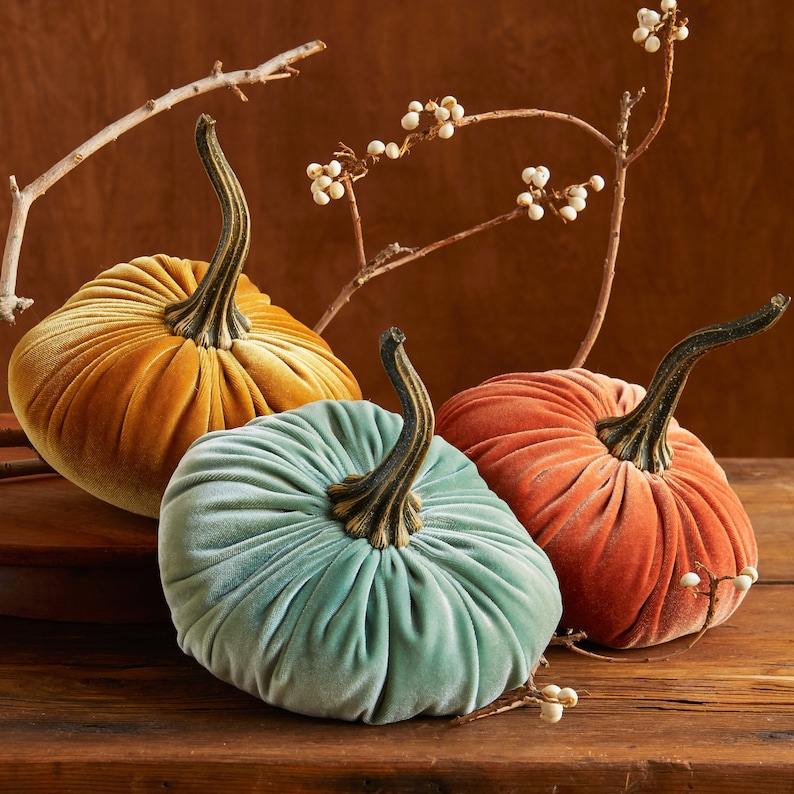 Large Velvet Pumpkins Set of 3 modern rustic wedding decor