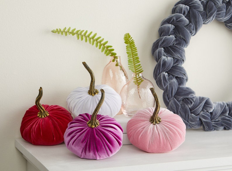 SMALL Pink Velvet Pumpkins Set of 4, Pink Pumpkin Bowl Fillers for Spring, Baby Girl Baby Shower Decorations, Hot Pink Nursery image 2