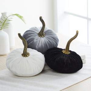 Small Velvet Pumpkins set of 3, barn wedding centerpiece, modern rustic wedding decor, mantle decor, autumn decor, best selling item image 1