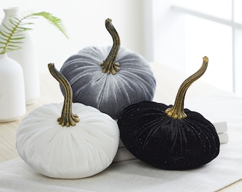 Small Velvet Pumpkins set of 3, barn wedding centerpiece, modern rustic wedding decor, mantle decor, autumn decor, best selling item