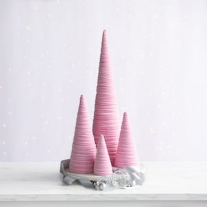 Baby pink velvet cones set of 4, coquette room decor aesthetic accessories for Mom, sweet 16 centerpieces for table, baby girl nursery decor image 1