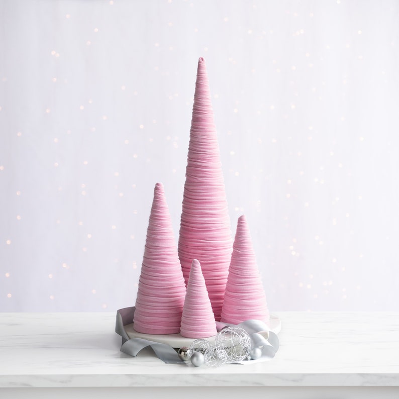 Baby pink velvet cones set of 4, coquette room decor aesthetic accessories for Mom, sweet 16 centerpieces for table, baby girl nursery decor image 1