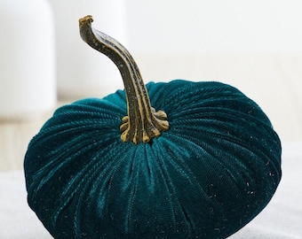 Small Velvet Pumpkin, Fall wedding decor, modern rustic centerpiece, mantle decor, Thanksgiving centerpiece, best selling item (Emerald)