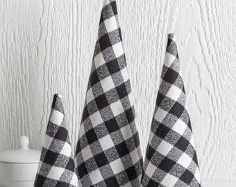 Trees Set of 3 Buffalo Check Plaid Flannel, rustic home decor, tabletop decor, table centerpiece, black and white decor, best selling item