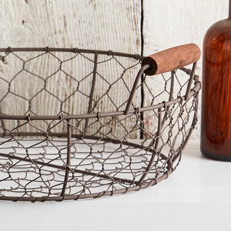 Metal Wire Woven Basket, chicken wire basket, table centerpiece, rustic wire basket, farmhouse chic, kitchen organizer, storage basket image 9