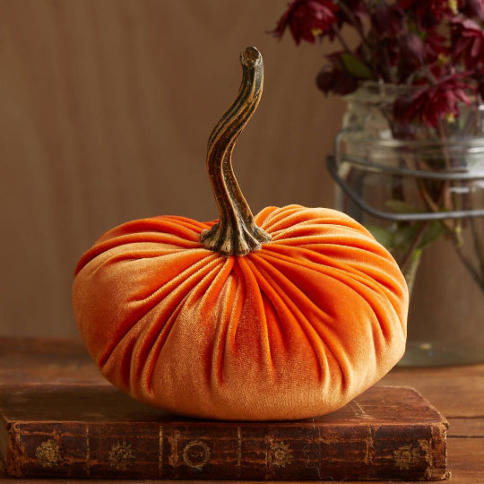Small Velvet Pumpkin Tangerine Halloween Decor Modern Etsy