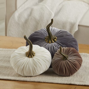 Velvet Pumpkins Set of 3 Different Sizes, Neutral home decor pumpkin accent, fall mantel, wedding centerpiece, Thanksgiving Mantle Decor