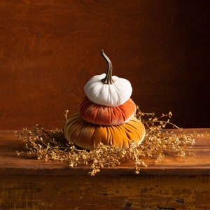 Stacked Velvet Pumpkins, Home Decor Accessories, Table Centerpiece, Home Decor Trends, Fall Wedding Centerpiece, Seasonal Mantle Decor image 7