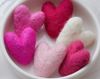 Mini Felt Wool Hearts Set of 6 – Spring Basket, Heart Bowl Filler, Mother's Day Gift Set with Optional Ceramic Dish
