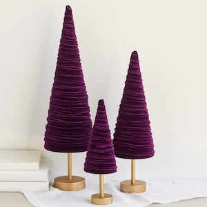 Plum pedestal velvet trees set of 3, everyday mantel décor, purple accent,  tablescape, wedding centerpiece, modern Valentine's