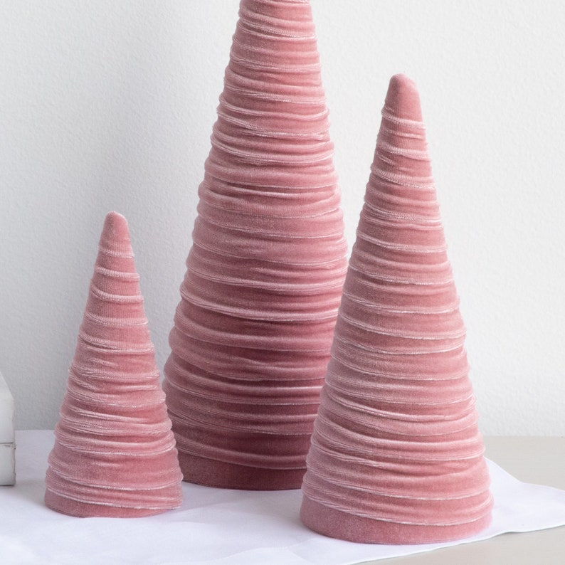 Blush pink velvet cones set of 3, coquette room decor aesthetic shelf decor for nursery, cute home accessories for Mom, Mother's day gifts image 5