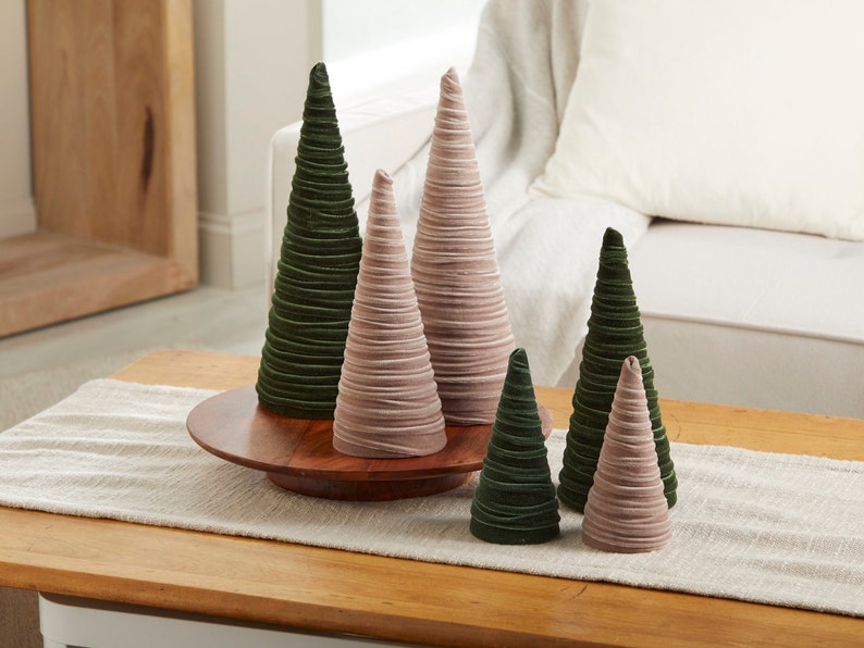 Blush pink velvet cones set of 3, coquette room decor aesthetic shelf decor for nursery, cute home accessories for Mom, Mother's day gifts image 7