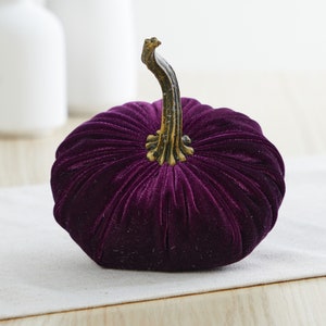 K&ouml;nnte beinhalten: Ein tiefschwarzer Samt-K&uuml;rbis mit goldenem Stiel. Der K&uuml;rbis ist ein Dekorationsartikel f&uuml;r Herbst und Halloween.