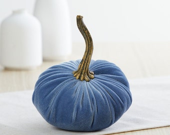 SMALL Velvet Pumpkin , modern farmhouse decor, rustic decor, table centerpiece, baby shower decor, autumn decor, best selling (Slate Blue)