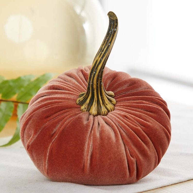 Große Samt Kürbisse 3er Set, Herbst Dekor für Kaminsims, Thanksgiving Tischplatte, Smaragdgrün und Gold Herbst, rustikale Bauernhaus Dekor Bild 4