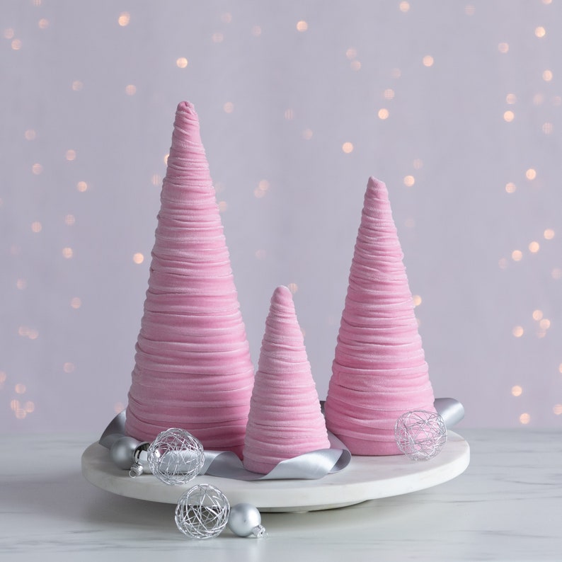 Baby pink velvet cones set of 3, coquette room decor aesthetic room decor for girls, pastel pink home accessories for Mom, Mothers day gift image 6