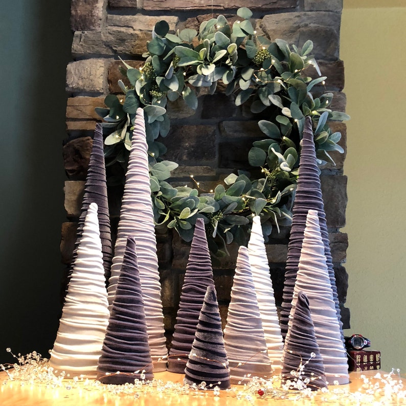 shabby chic mantle decor Velvet Trees Set of 3 Winter White Fall wedding centerpiece modern rustic wedding decor best selling item