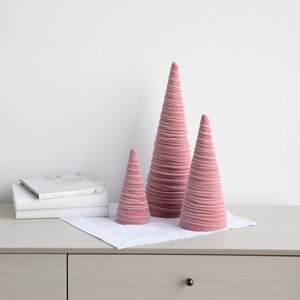 Blush pink velvet cones set of 3, coquette room decor aesthetic shelf decor for nursery, cute home accessories for Mom, Mother's day gifts image 6