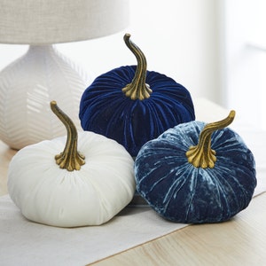 Large Velvet Pumpkins Set of 3, modern rustic wedding decor, farmhouse mantle, glam centerpiece, cozy home decoration, best selling item