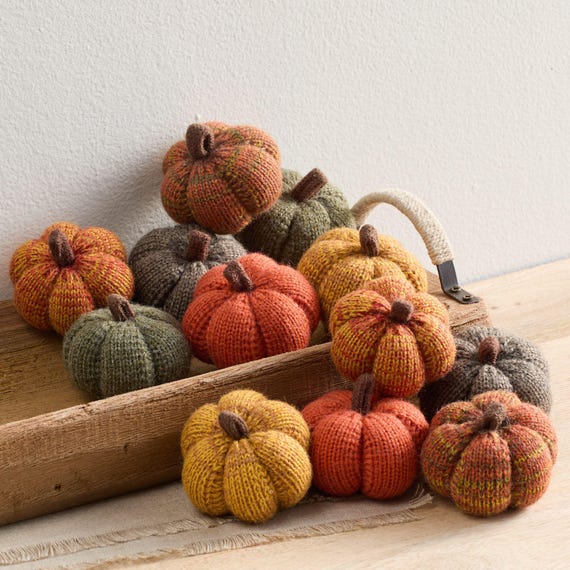Cozy Knit Pumpkin Set of 12 Spiced Orange Green Gold Autumn Table décor, Gift for Friend, Fall Thanksgiving Table, Bowl Filler, Bookshelf