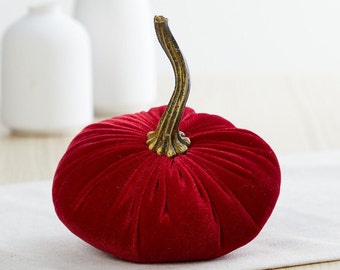 Small Velvet Pumpkin, rustic coffee table decor, modern farmhouse decor, wedding centerpieces, barn wedding decor, best selling item (Red)