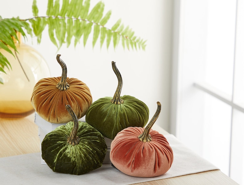 SMALL Velvet Pumpkin, fall centerpiece, modern farmhouse mantel decor, entryway decor, cottage farmhouse decor, best selling items Harvest image 5