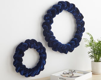 Navy Velvet Wreath, Wall Decor, Front Door Wreath, Spring Summer Door Decor, Cozy Modern Home, Wall Hanging, Wedding Decor