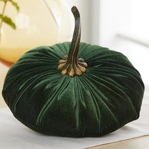 Extra Large Velvet Pumpkin Olive, autumn handmade home decor accent, Thanksgiving table, fall centerpiece, luxury velvet mantel decor