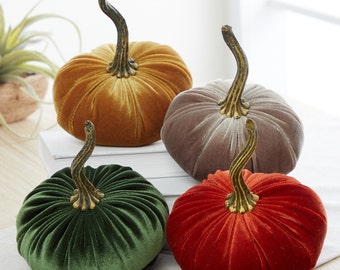 Small Velvet Pumpkins Set of 4, rustic table decor, country home decor, modern farmhouse, mantle decor, gift for her, best selling item