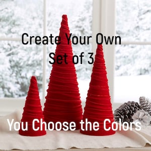 Velvet cones create your own set of 3, 18 colors, everyday modern mantel, gift for apartment, wedding centerpiece, Christmas tablescape