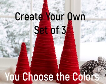 Velvet cones create your own set of 3, 18 colors, everyday modern mantel, gift for apartment, wedding centerpiece, Christmas tablescape