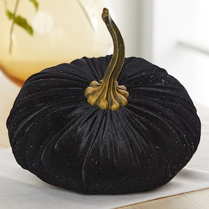 Extra Large Velvet Pumpkin Black, fall home decor, Halloween velvet pumpkin accent, modern mantel decor, handmade, luxury velvet decor