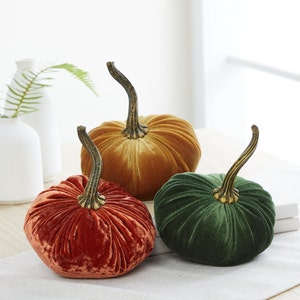 SMALL Velvet Pumpkins set of 3, trending home decor, modern rustic wedding decor, Thanksgiving gift decor, autumn tablescape, best seller