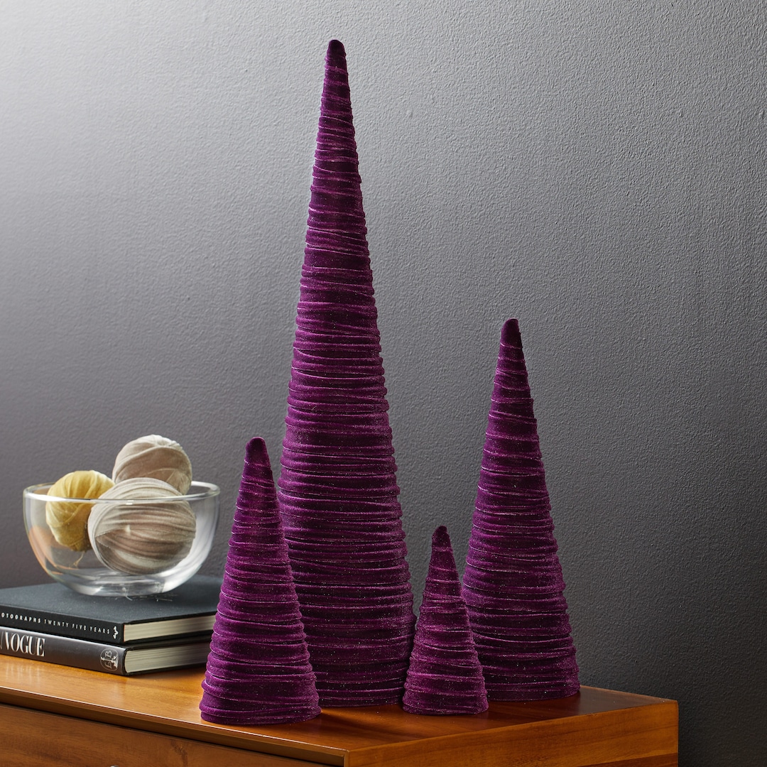 Plum Velvet Trees Set of 4, Valentine's Home Decor, Shabby Chic Decor ...