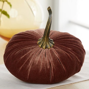 Extra Large Velvet Pumpkin Bronze, autumn rustic farmhouse decor, wedding centerpiece, brown mantel accent, luxury velvet handmade gift
