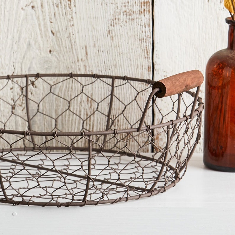 Metal Wire Woven Basket, chicken wire basket, table centerpiece, rustic wire basket, farmhouse chic, kitchen organizer, storage basket image 3