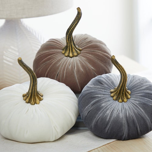Large Velvet Pumpkins set of 3, Fall wedding centerpiece, modern rustic wedding decor, mantle decor, farmhouse decor, best selling items