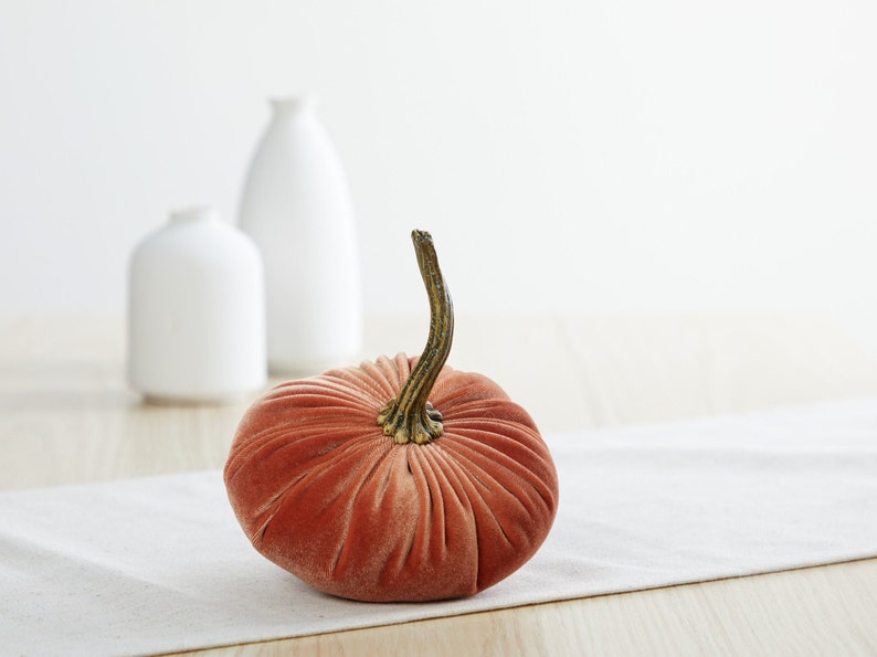 SMALL Velvet Pumpkin, fall centerpiece, modern farmhouse mantel decor, entryway decor, cottage farmhouse decor, best selling items Harvest image 2